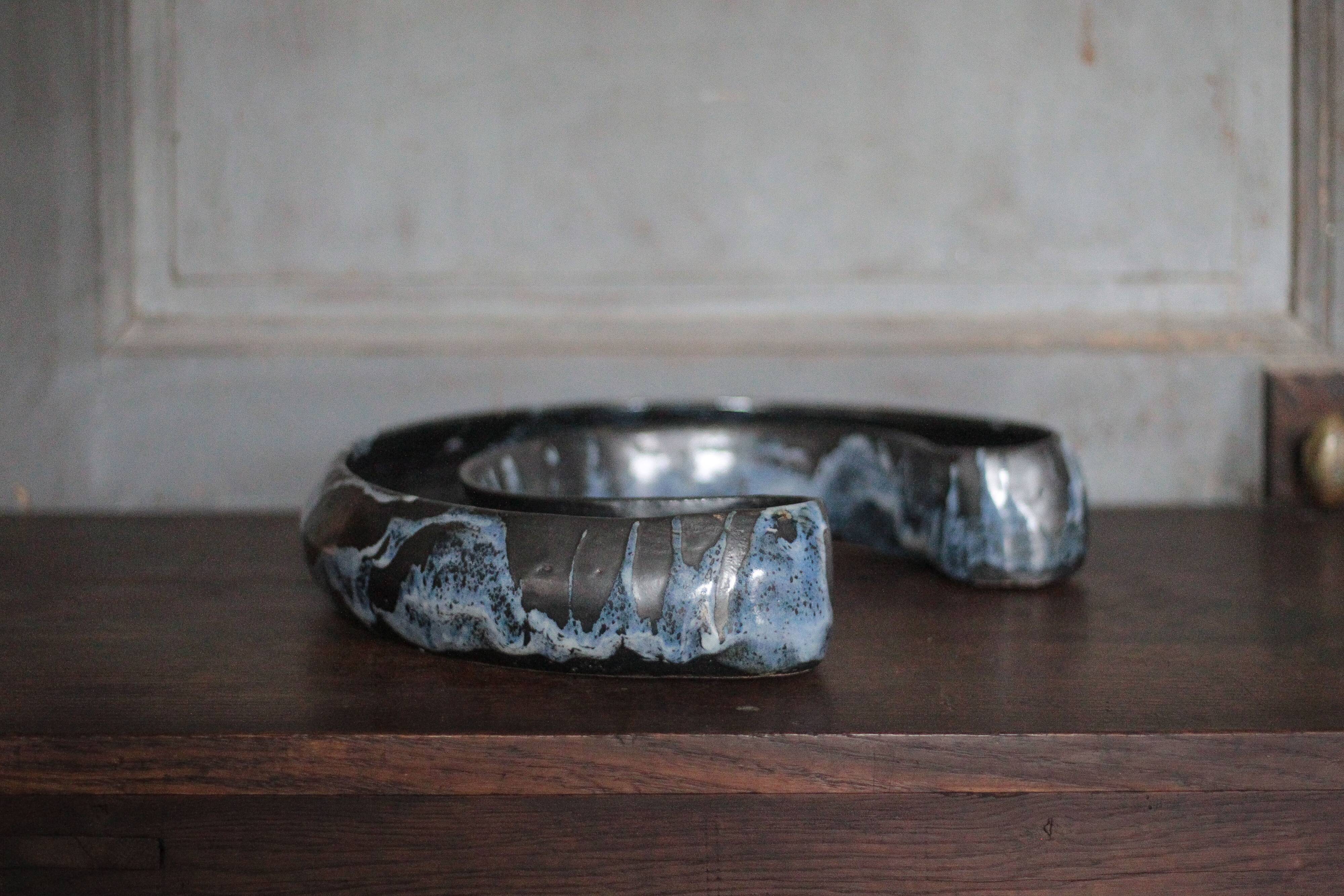 Ceramic jardinière signed Blain Francoise, pottery La Borne, centre of your