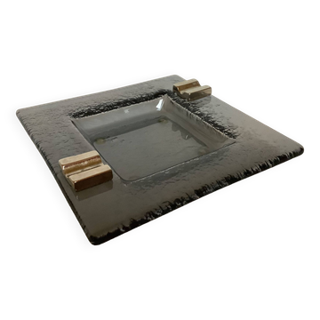 Square ashtray in glass and metal
