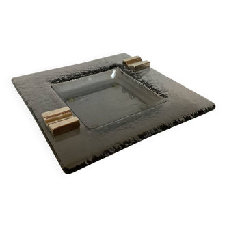 Square glass and metal ashtray