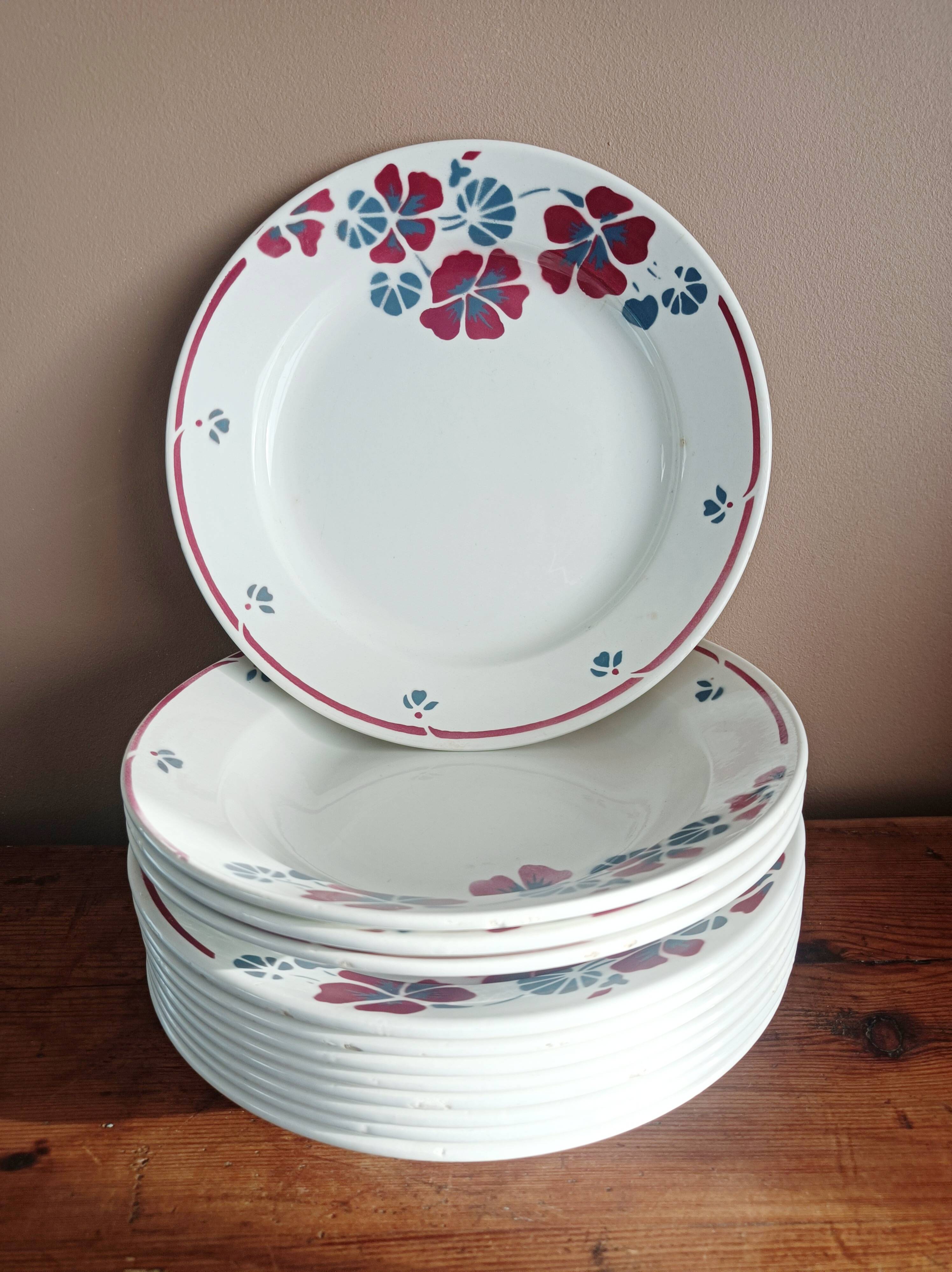 Set of 12 earthenware plates Salins, Nelly red