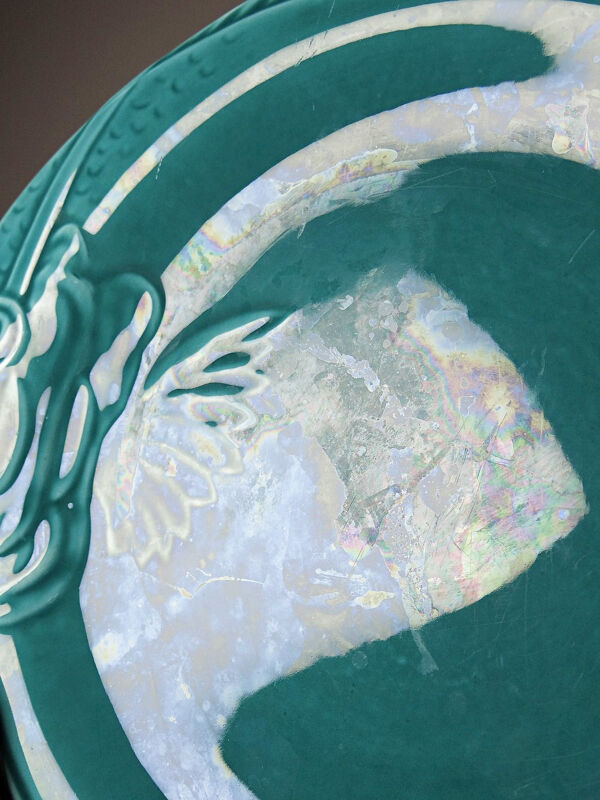 5 assiettes plates poisson en faïence turquoise, années 60-70