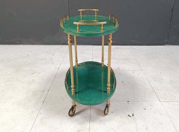 Chariot de bar et porte-bouteilles en peau de chèvre laquée italienne par Aldo Tura