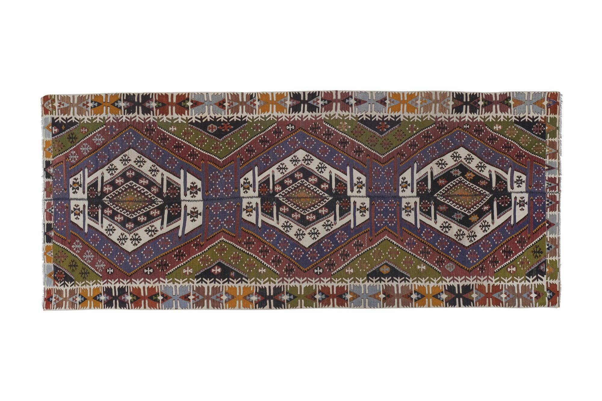 Vintage Turkish kilim, handwoven, 150x363 cm.