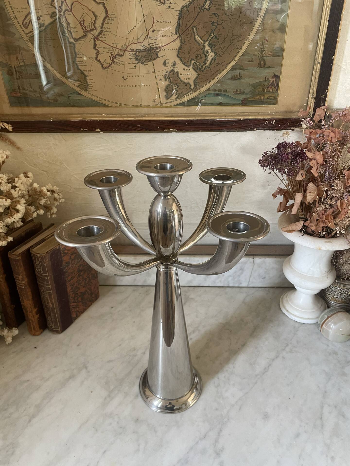 Grand chandelier modulable 5 branches (38 cm) en métal chromé 