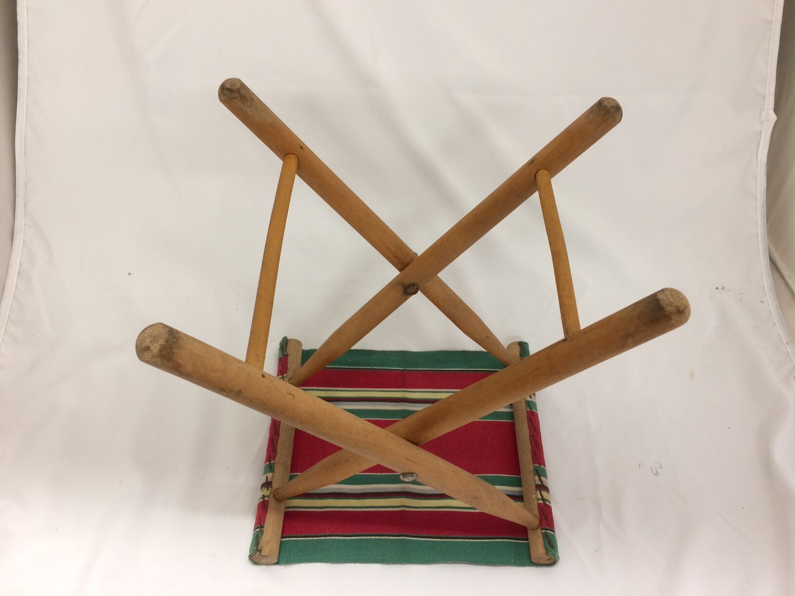 Old wooden folding and canvas  stool
