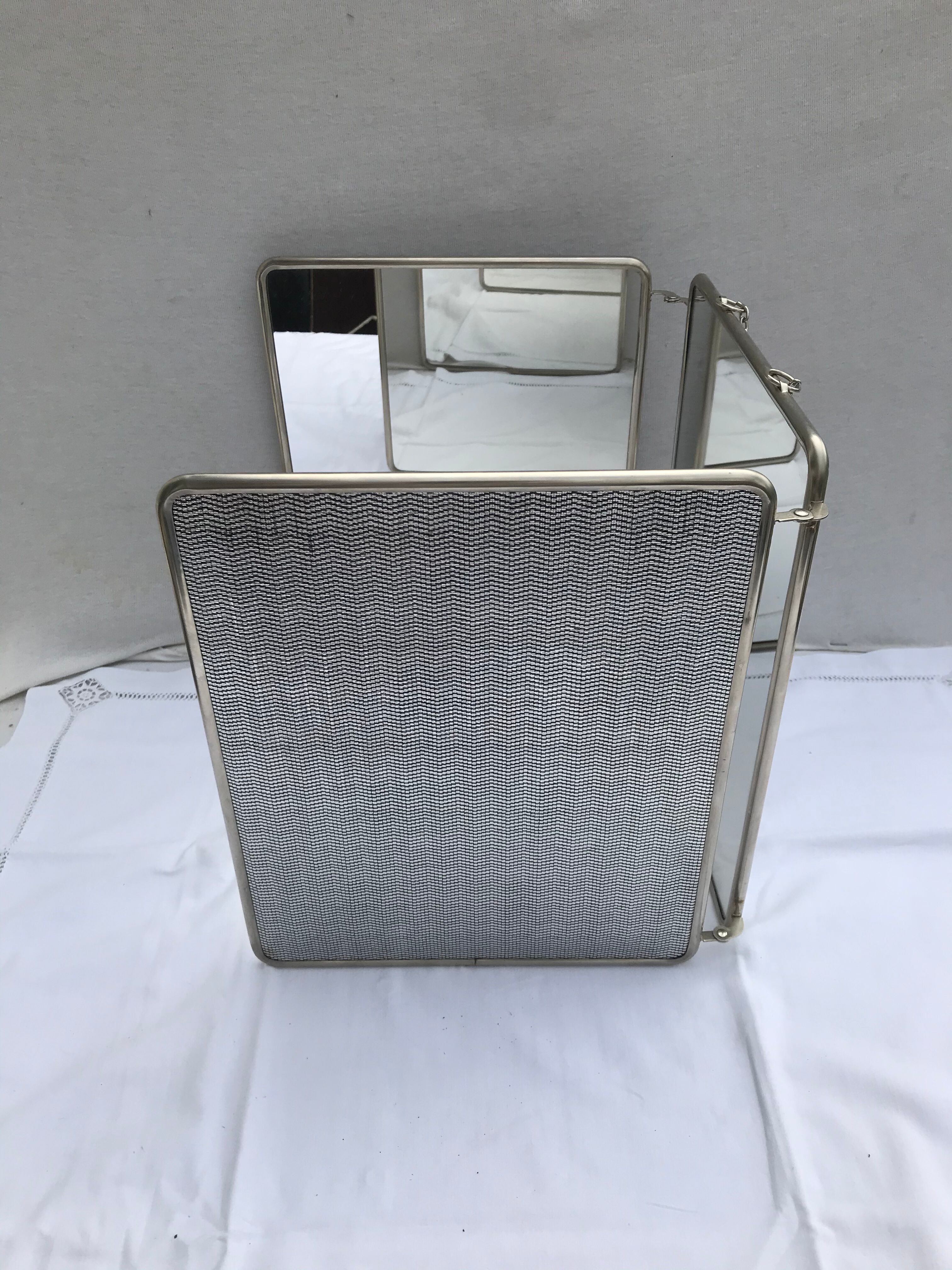 Former mirror triptych barbier contour metal chromé - vintage chain 24x30cm