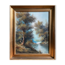 Table HST "Landscape at the river" signed ec. Italian with frame