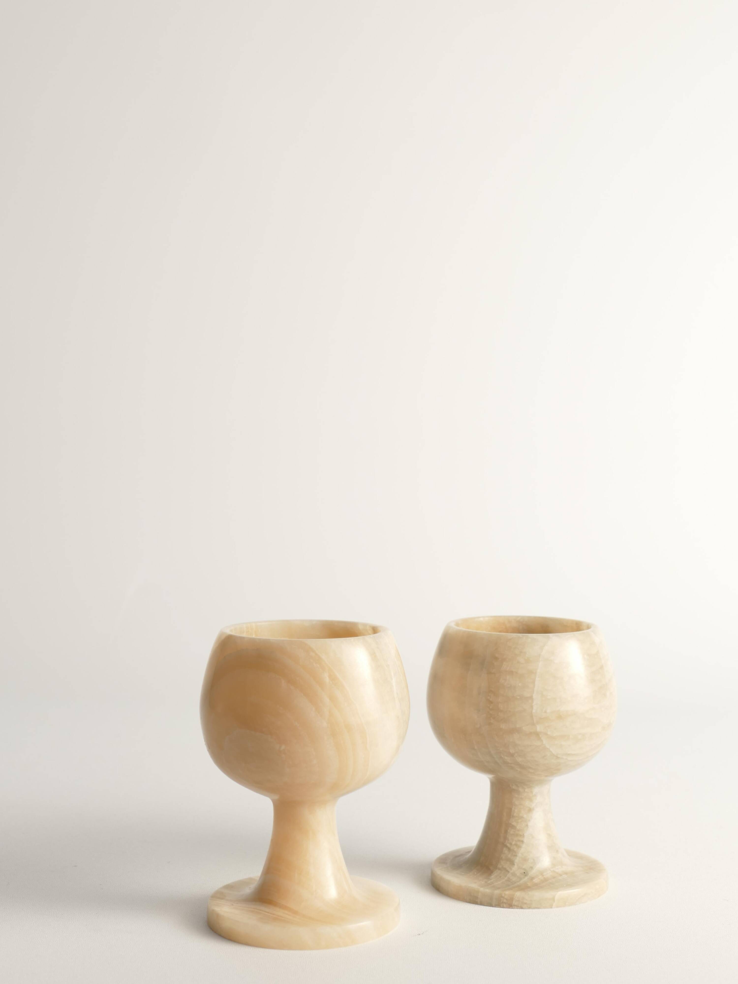 Hand Turned Light Brown Onyx Goblets Candleholders, Set of 2