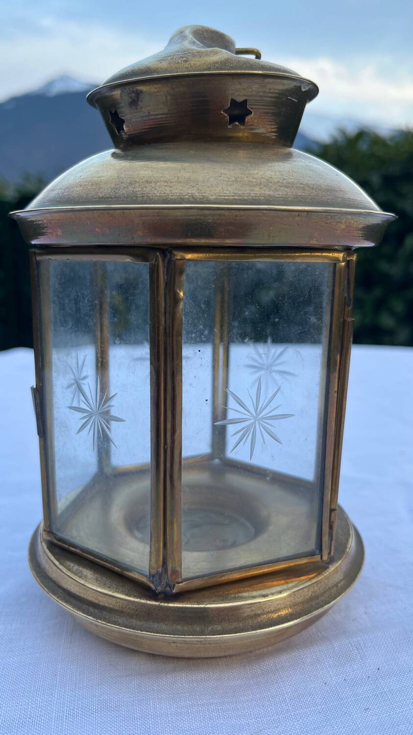 Vintage brass candle holder lantern
