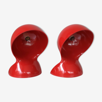 Pair of Dalu table lamps in red, Vico Magistretti for Artemide, 1960s