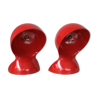 Pair of Dalu table lamps in red, Vico Magistretti for Artemide, 1960s