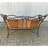 Set of vintage garden furniture sofa wrought iron and wicker, chairs & coffee table vintage 1980