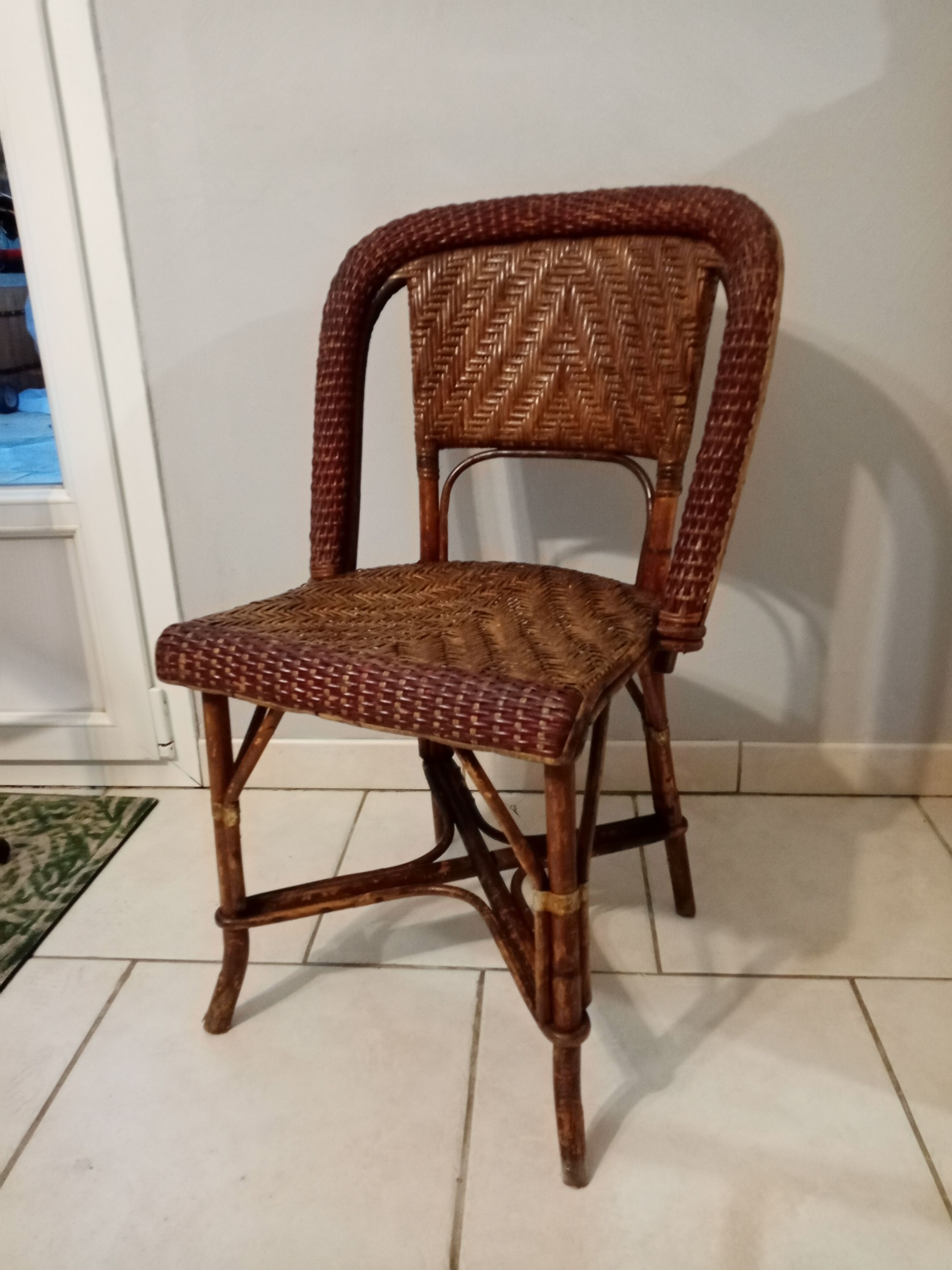 Old rattan bistro chair ROUSSEAU with plate