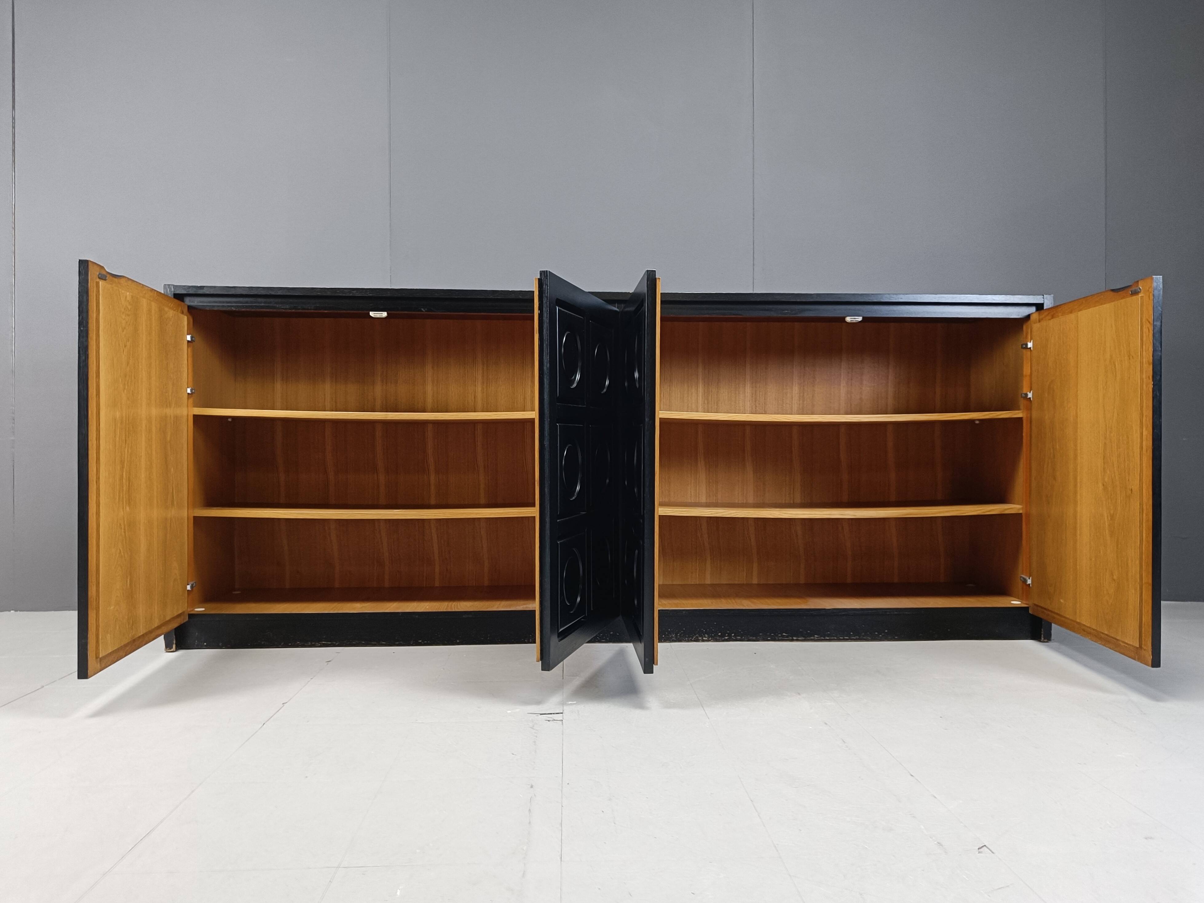 Black brutalist credenza, 1970s - vintage brutalist credenza - graphical brutalist credenza