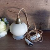 Opaline portable lamp, gold twisted cord, art deco