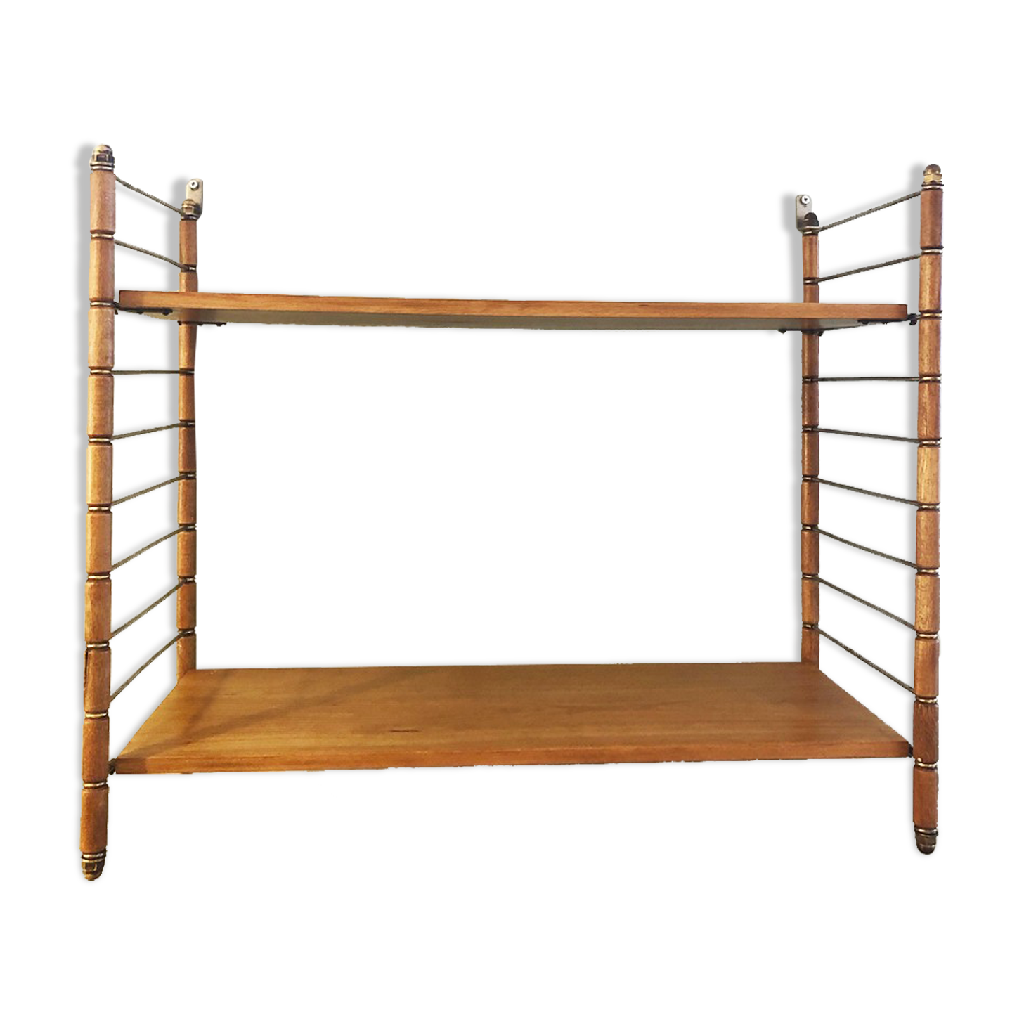 Vintage wall shelf, wood and brass, 1960