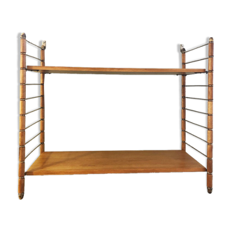 Vintage wall shelf, wood and brass, 1960