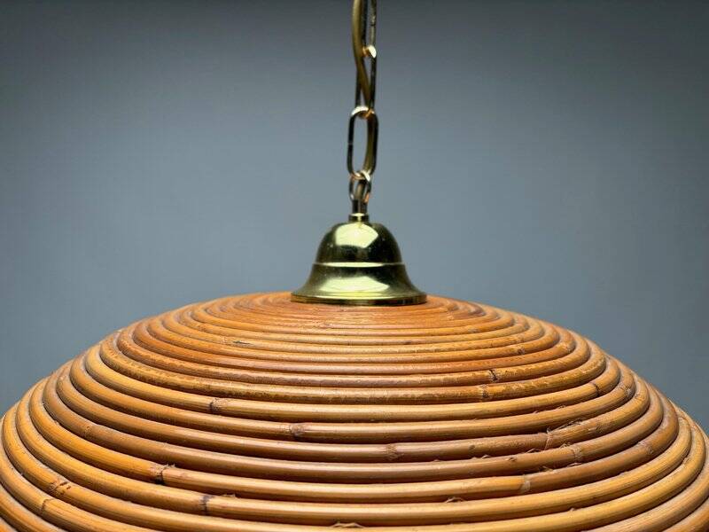 Suspension italienne en laiton doré et bambou tressé, années 1970