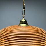 Suspension italienne en laiton doré et bambou tressé, années 1970