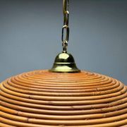 Italian Gilt Brass Rattan Bamboo Wicker Pendant, 1970s