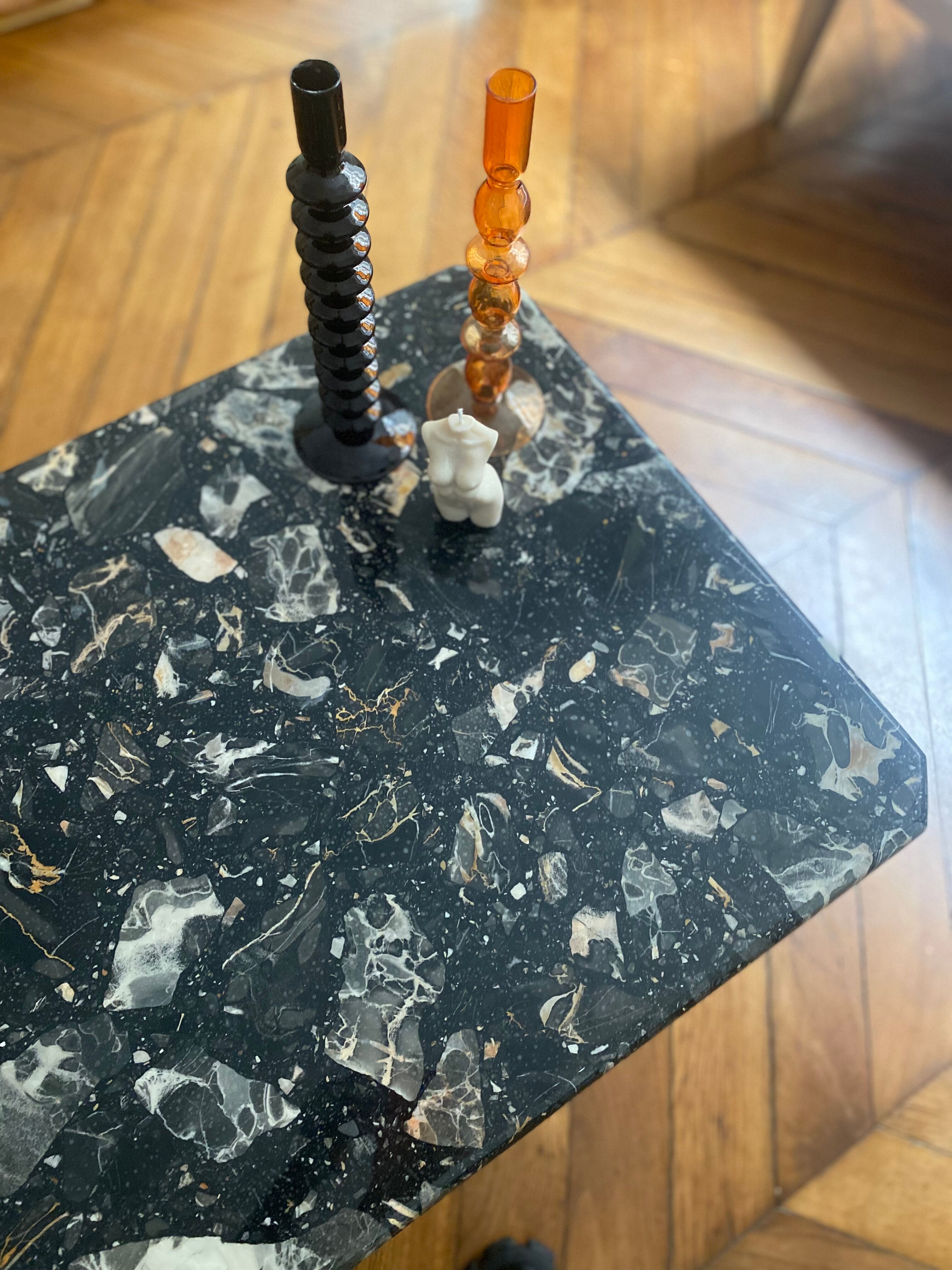Minimalist design table in black marble Vintage Terrazzo