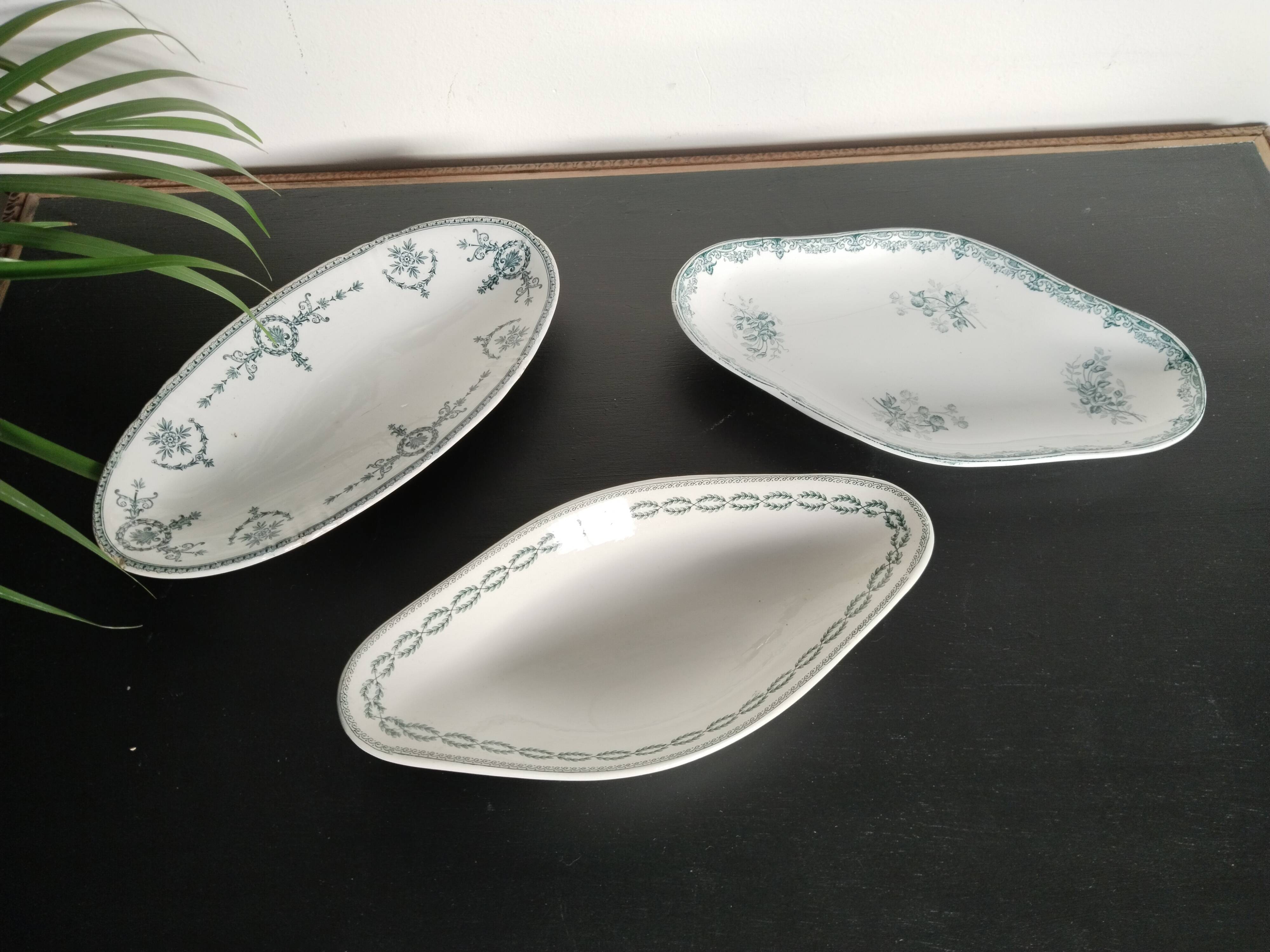 Set of 3 earthenware ravines from Sarreguemines, Malmaison, Nobilis