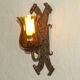 Pair of Hand Forged Wrought Iron Medieval Style Wall Lights with Amber Shades 42