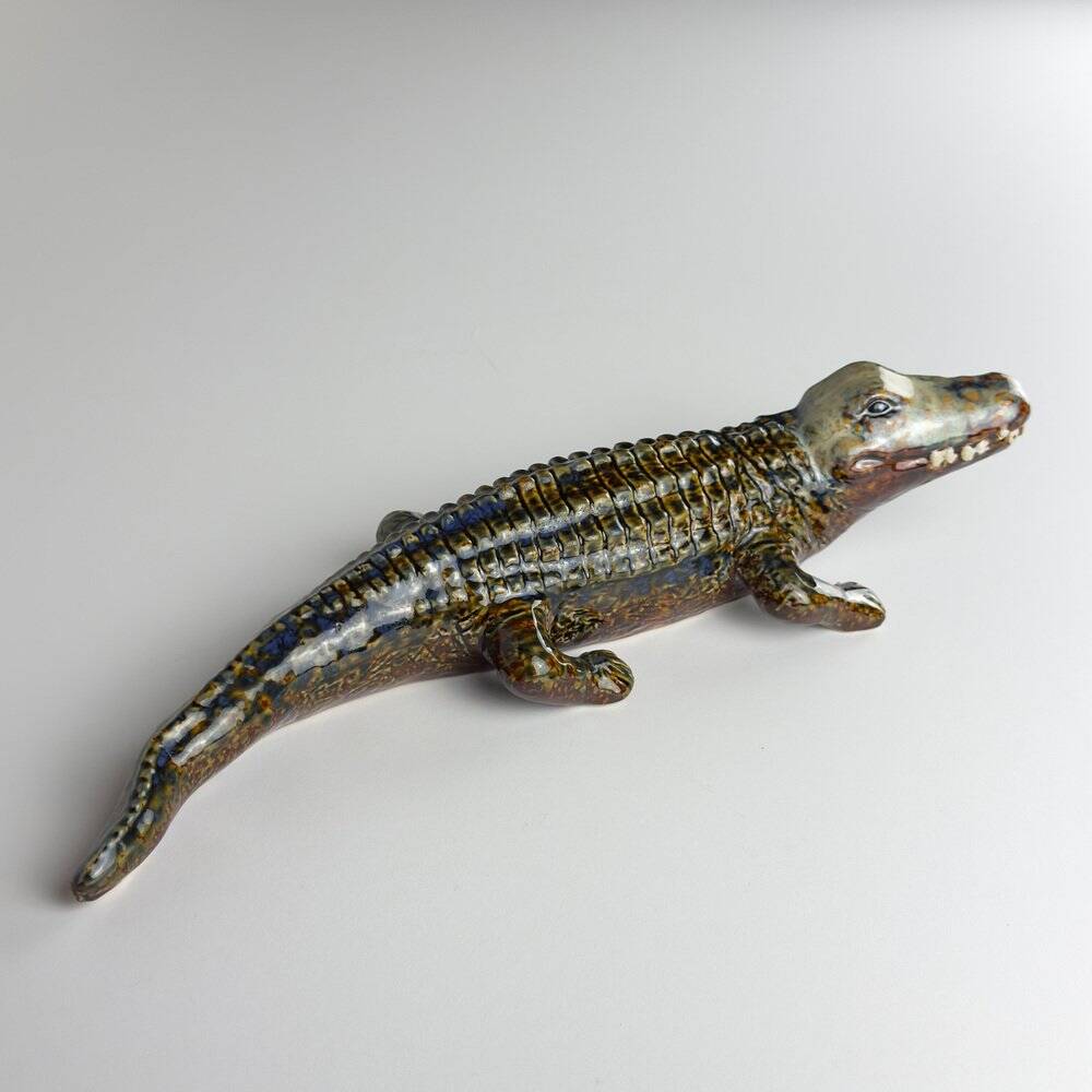 Vintage ceramic crocodile sculpture from Bassano, Italy, 1980s.