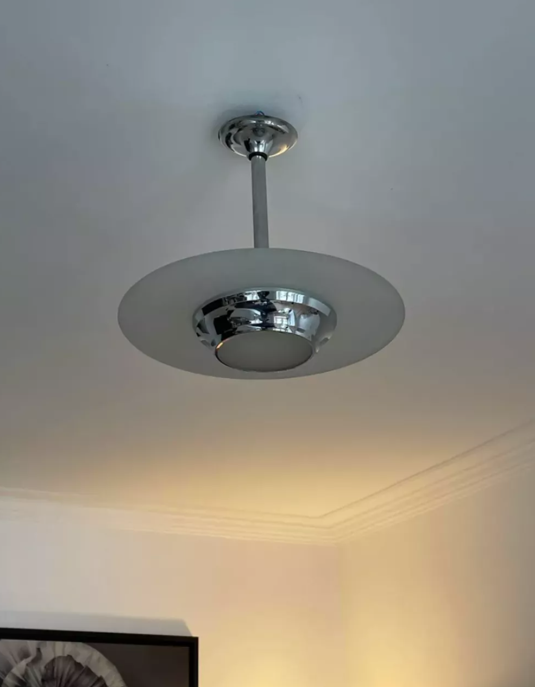 Art deco chandelier sandblasted glass and chrome France 1950