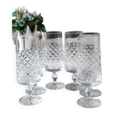 Set 6 champagne flutes, Lorraine crystal. Diamond/crosshair patterns. High 16 cm