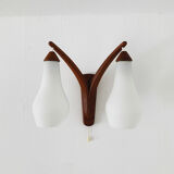 Danish teak and opaline wall lamp