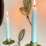 Wall Candle Holder, Green Metal Leaves