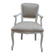 Louis XV style armchair in patinated beige, upholstered in beige fabric.