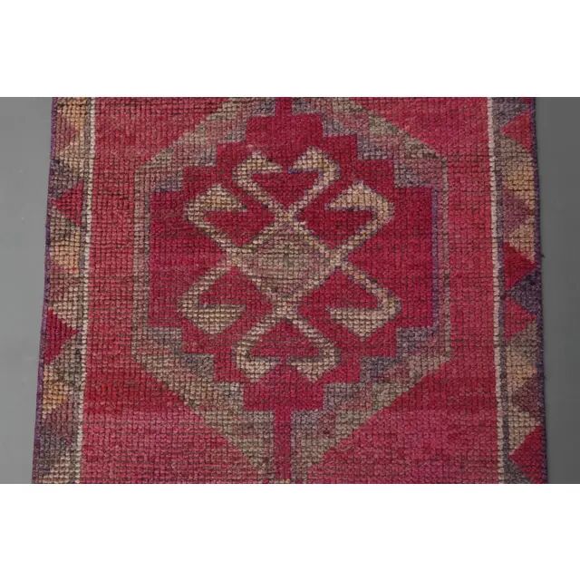 Vintage Turkish Hand-Knotted Wool Cotton Pink Runner Rug 95x309