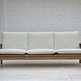 1970s, renovated Danish 3-seater sofa, solid oak wood.