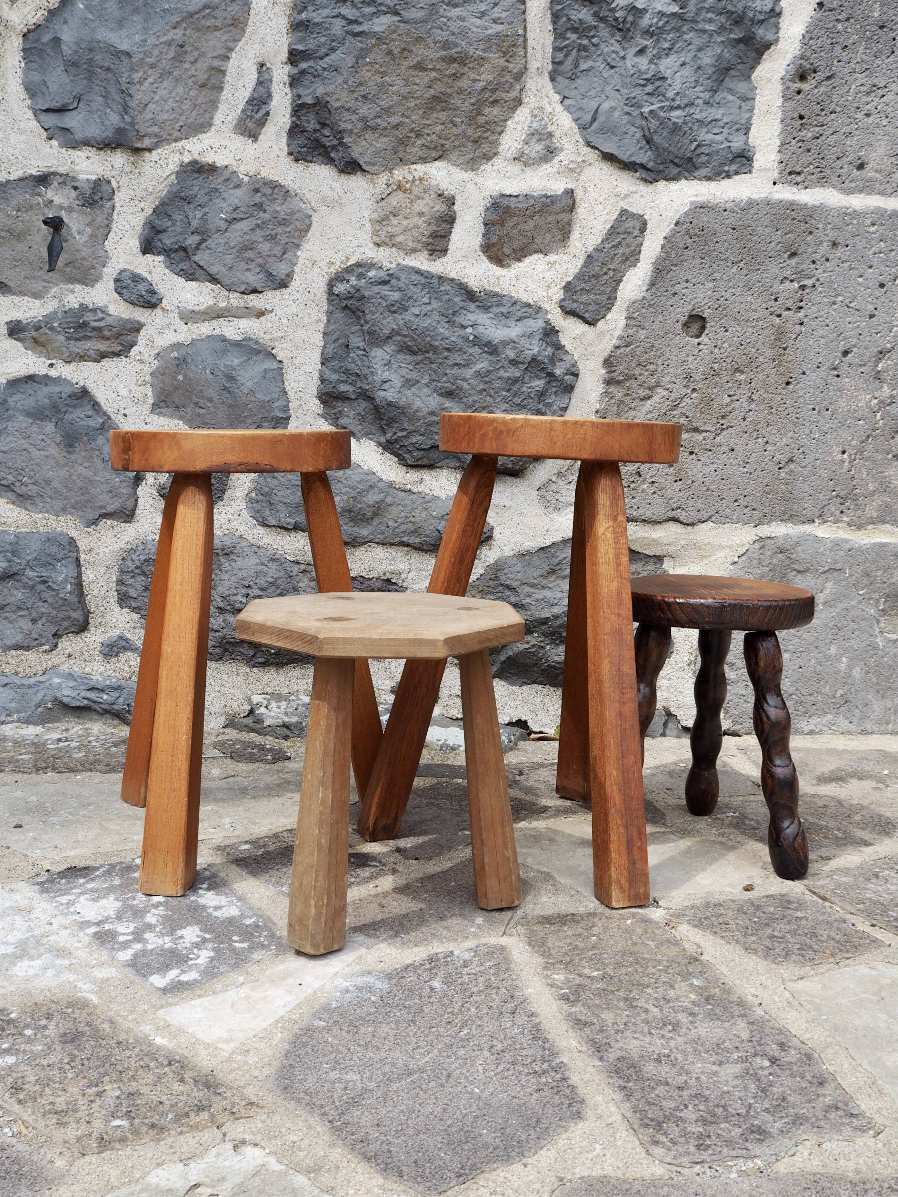 Pair of solid wood tripod stools