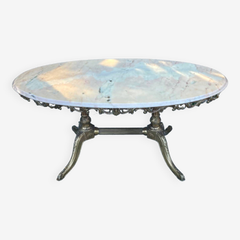 Coffee table in gold metal and marble