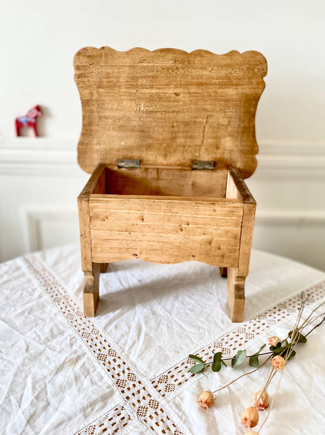 Small vintage wooden chest bench