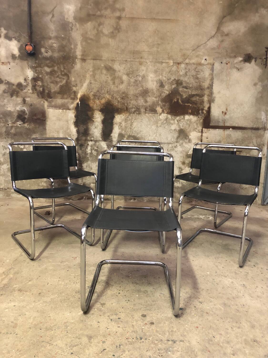 Ensemble de 7 Chaises S33 Mart Stam Circa 1980
