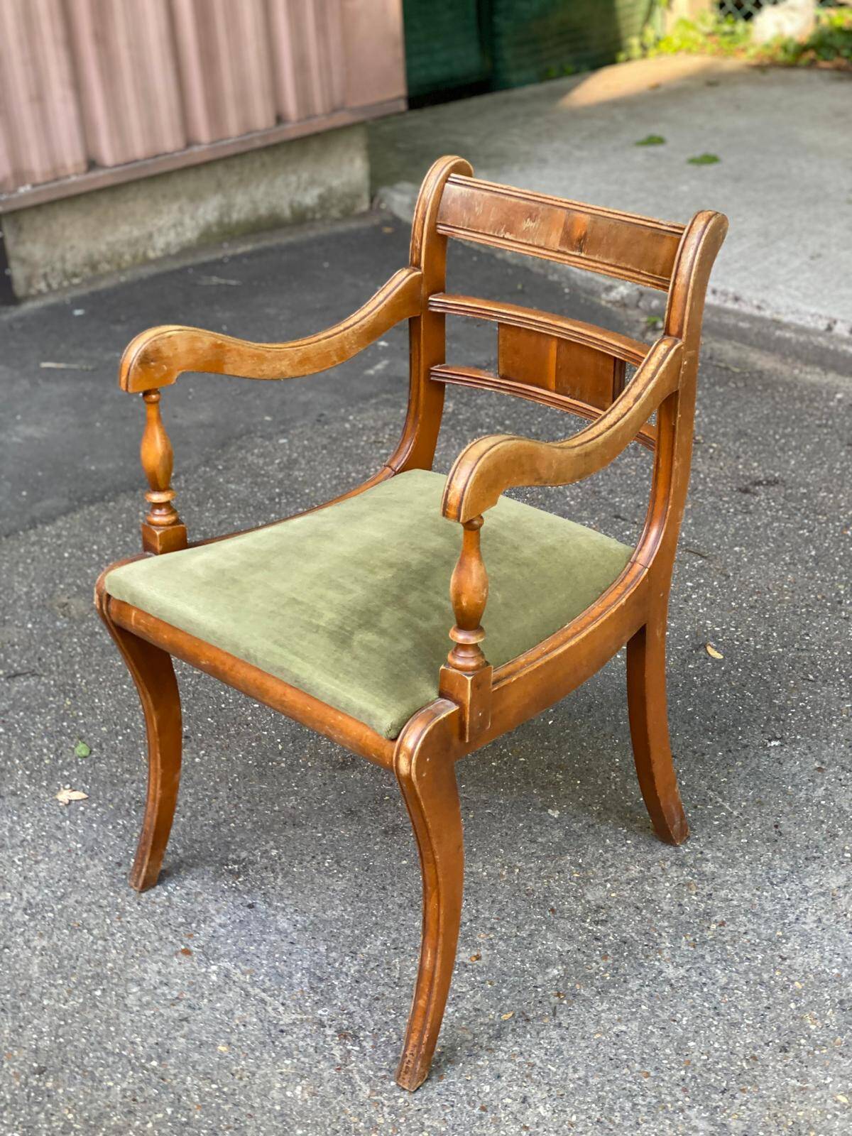 English Regency office chair in solid wood and green velvet