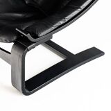 Kroken armchair in curved wood and leather. Design by Ake Fribytter for Nelo. Sweden, 80s