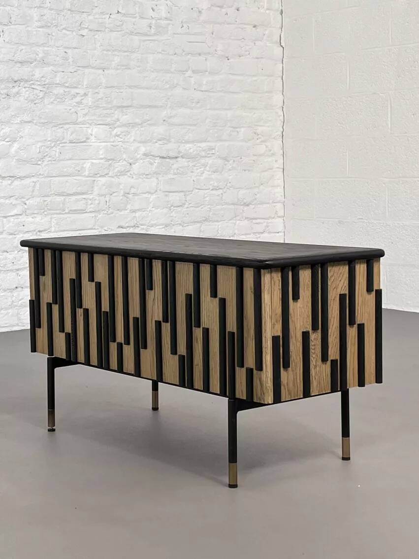 TV cabinet / Low sideboard in natural wood and blackened wood