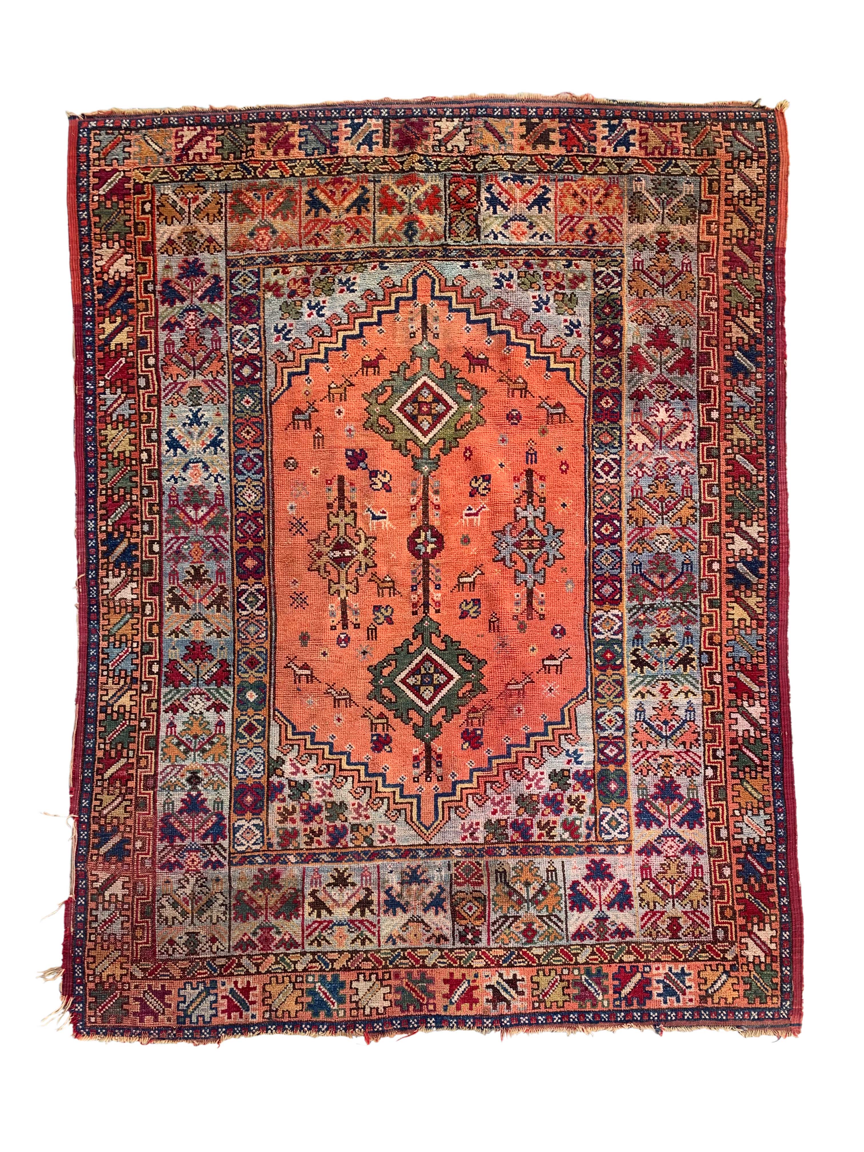 Handmade multicolored antique rug - 238cm x 175cm