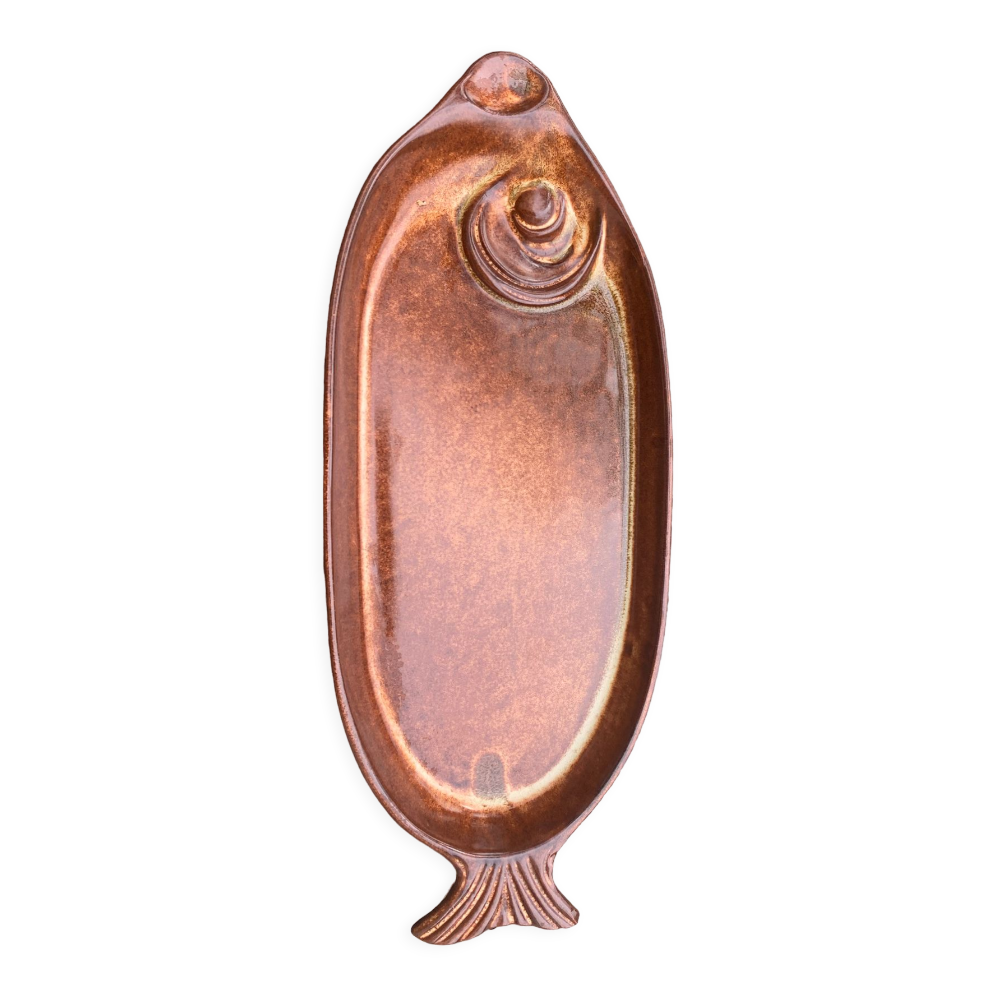 Slurry glazed ceramic dish in the shape of vintage fish