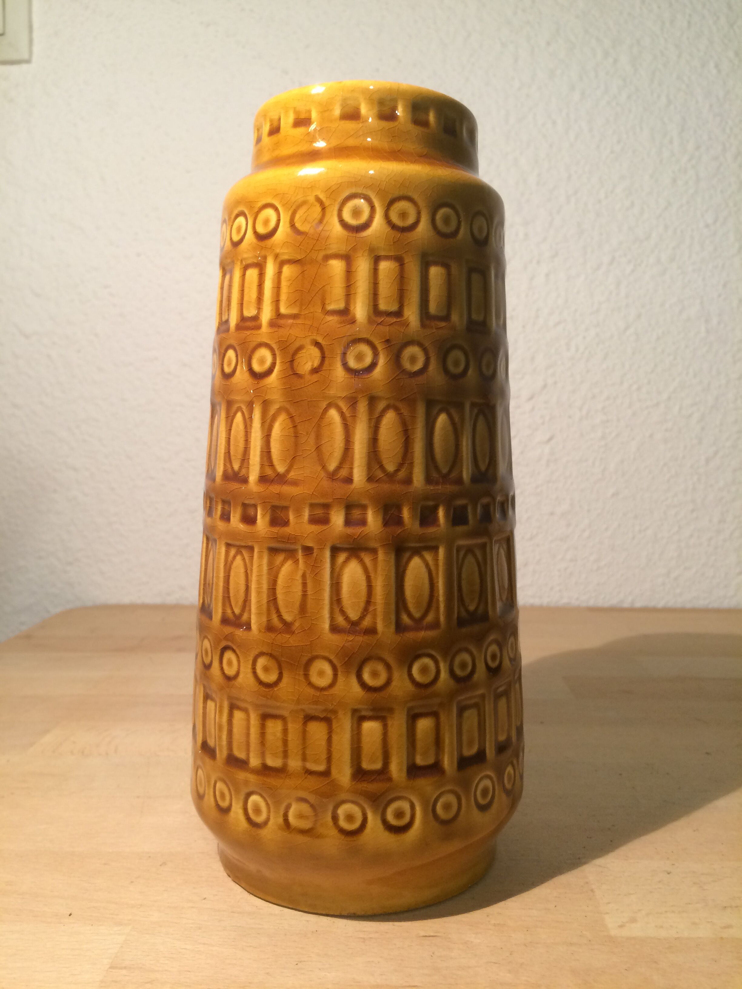 Yellow ceramic vase geometric patterns, West Germany