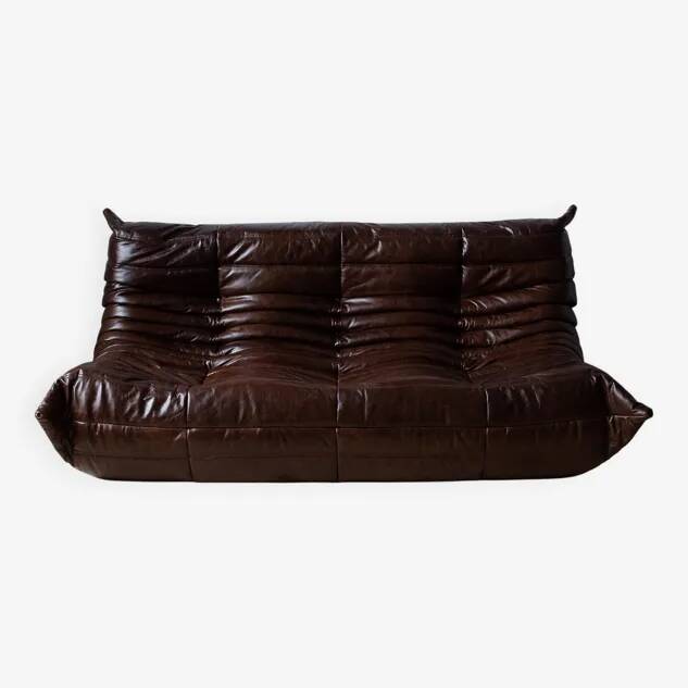 Togo 3-seater sofa in shiny brown leather