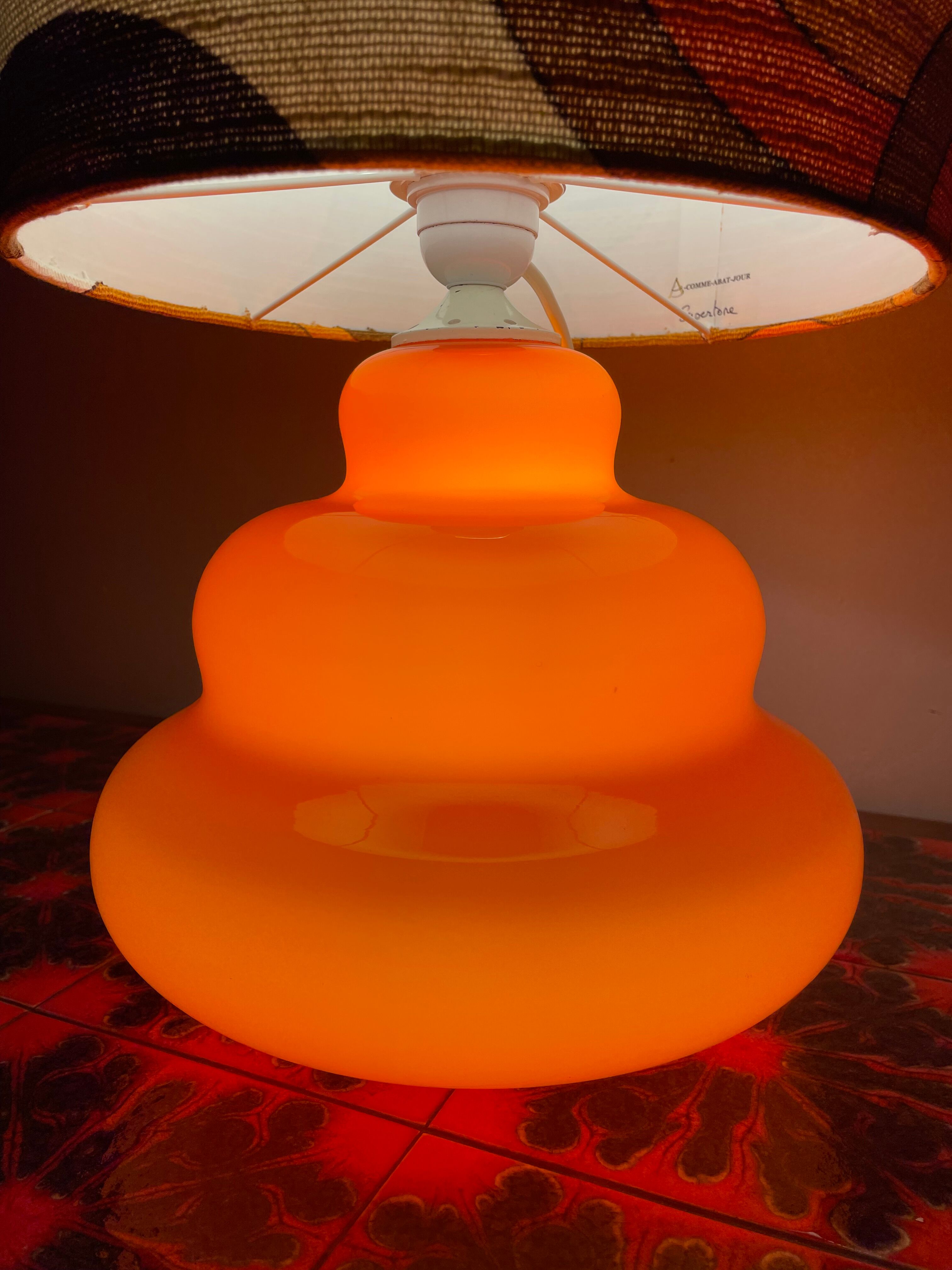 Supertone table lamp - orange opaline and vintage fabric