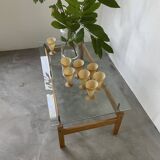 Scandinavian table blond teak and glass 60