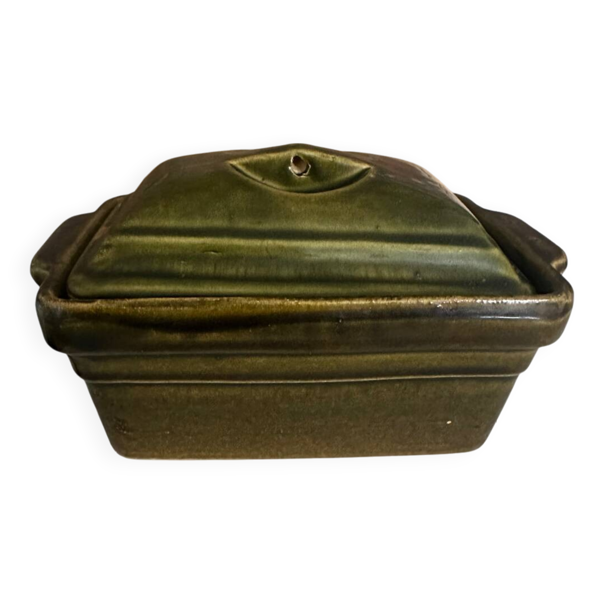 Vintage green majolica butter dish