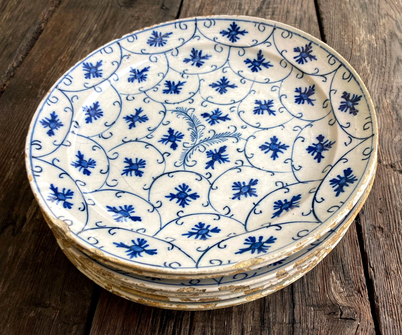 Lot de 7 assiettes faience XVIIIe - camaieu bleu